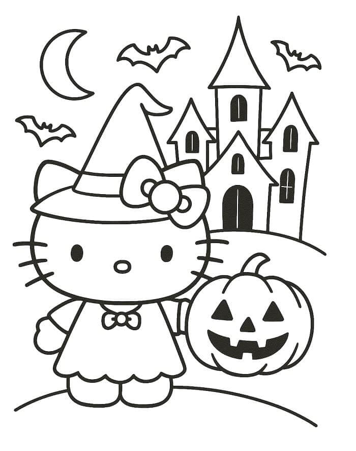 Fise de colorat cu Hello Kitty Halloween de colorat p08