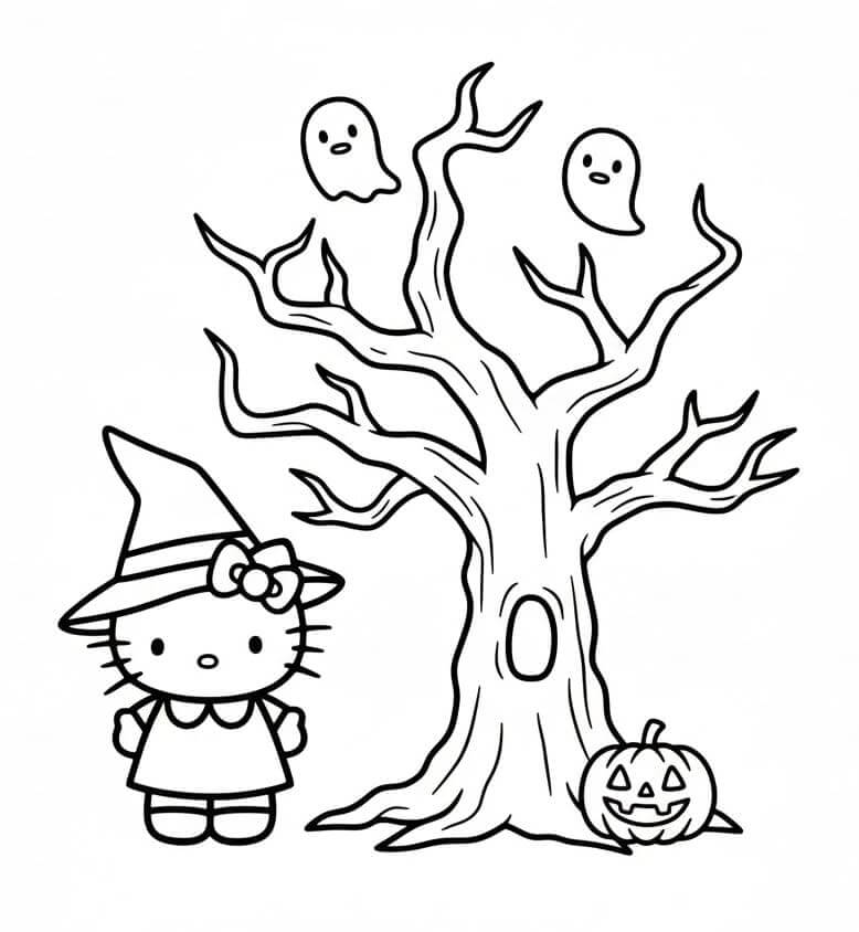 Fise de colorat cu Hello Kitty Halloween de colorat p20