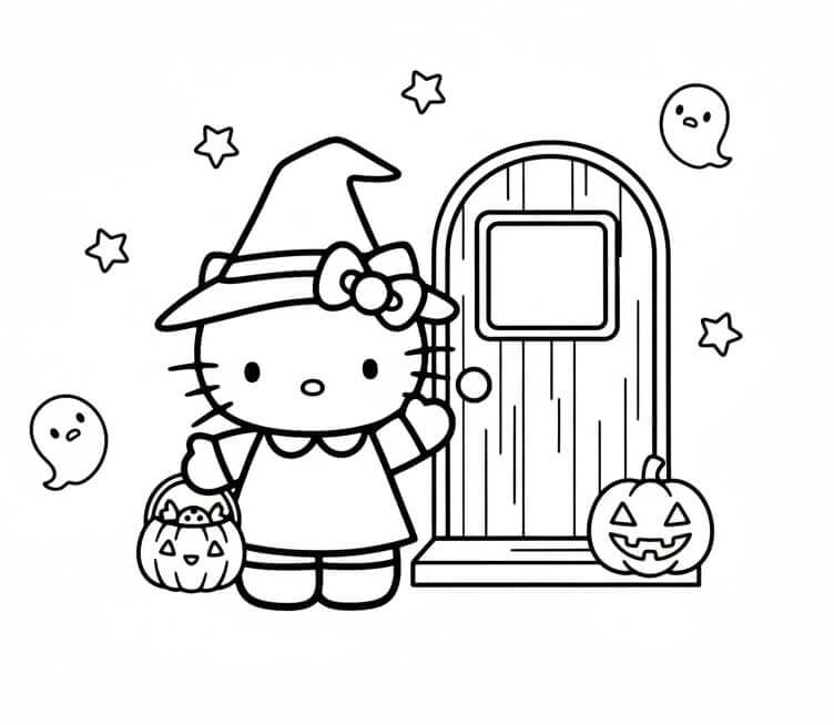 Fise de colorat cu Hello Kitty Halloween de colorat p23