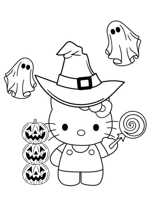 Planse de colorat cu Hello Kitty Halloween