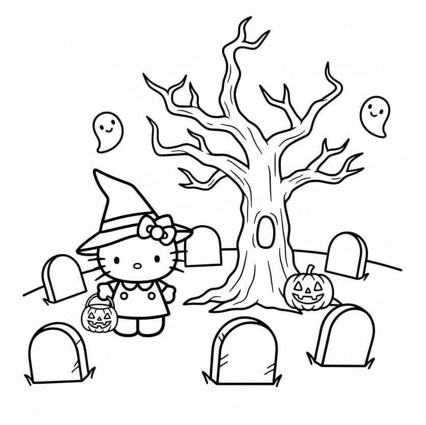 Fise de colorat cu Hello Kitty Halloween de colorat p27