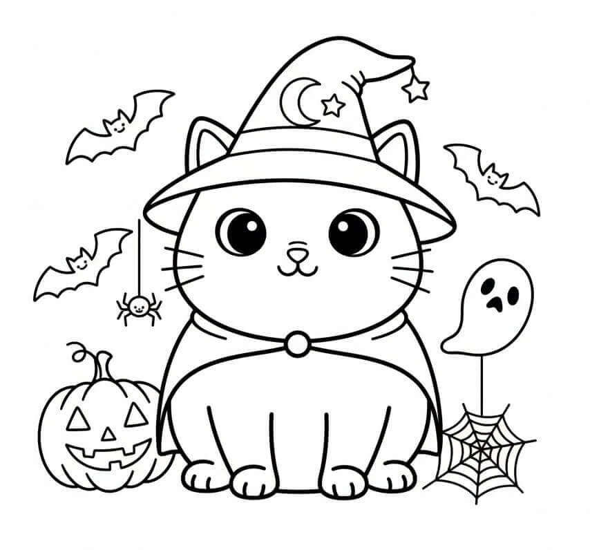 Fise de colorat cu Pisici de Halloween de colorat p01
