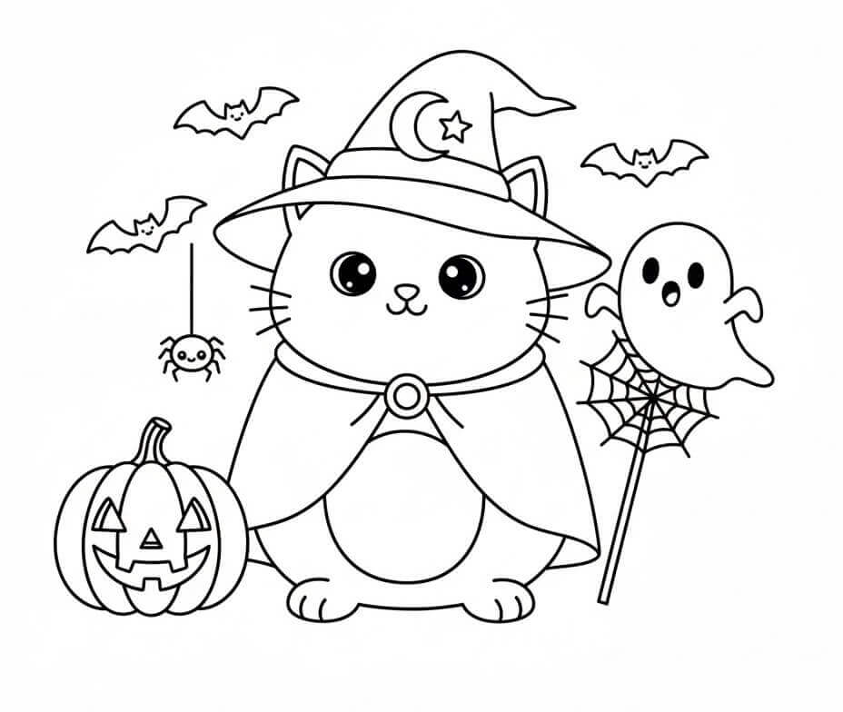 Fise de colorat cu Pisici de Halloween de colorat p02
