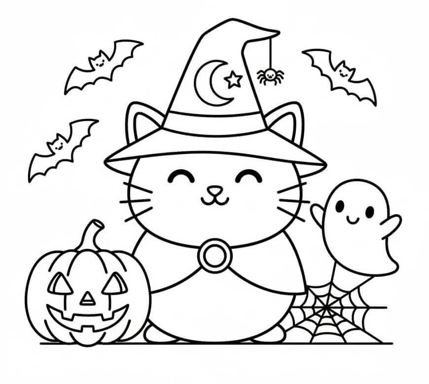 Fise de colorat cu Pisici de Halloween de colorat p03