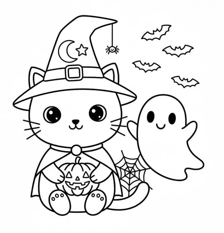 Planse de colorat cu Pisici de Halloween