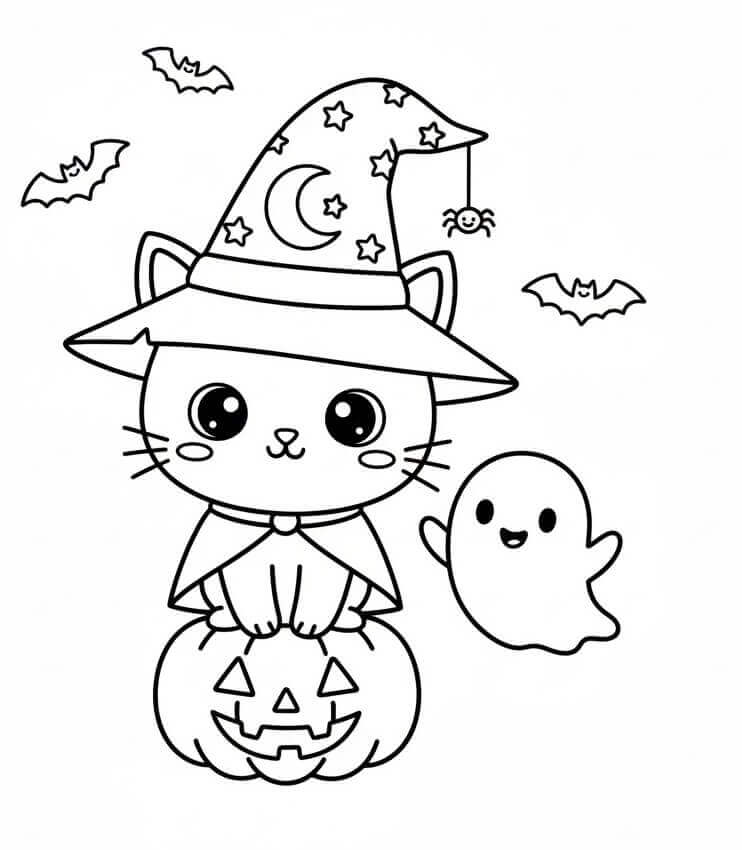 Fise de colorat cu Pisici de Halloween de colorat p05