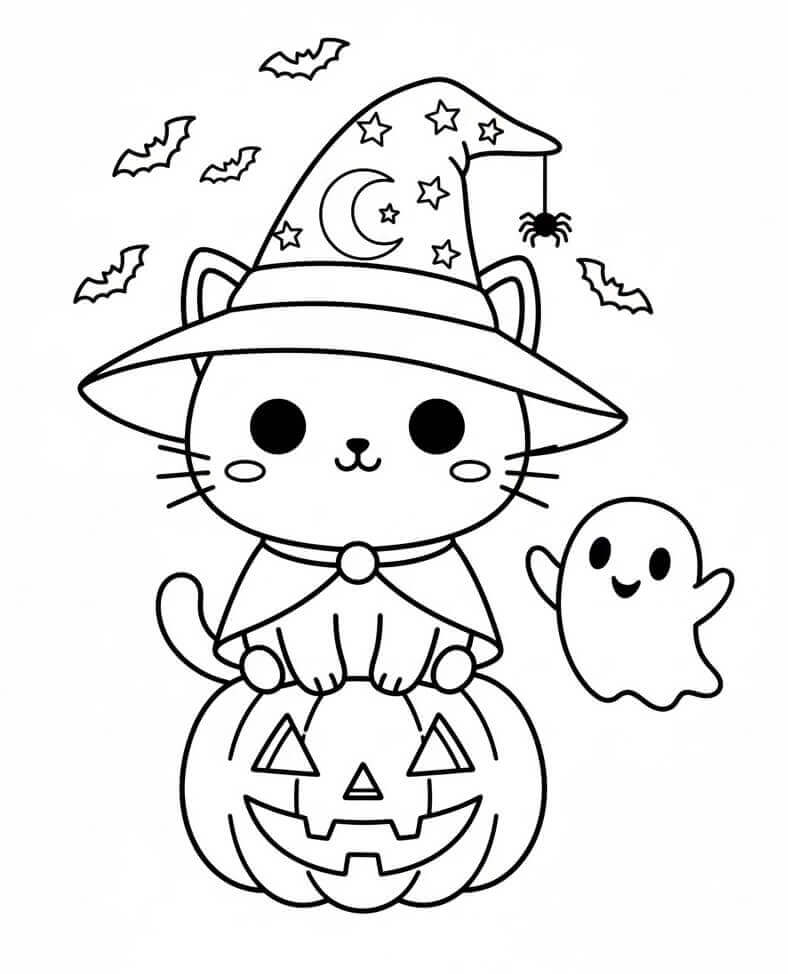 Fise de colorat cu Pisici de Halloween de colorat p06