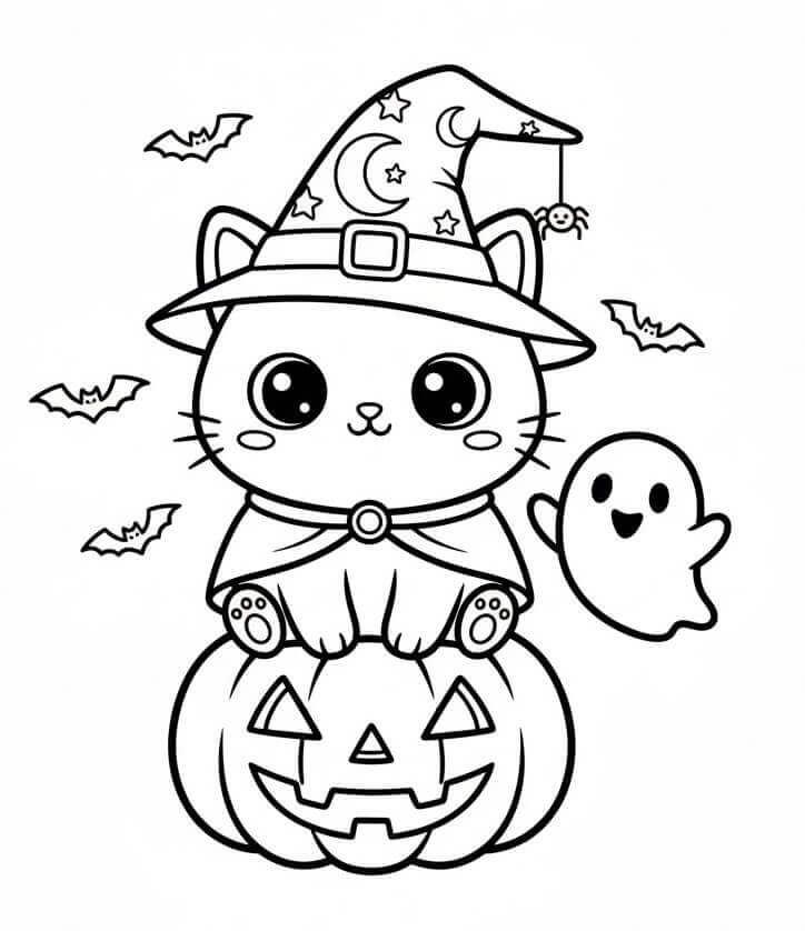 Fise de colorat cu Pisici de Halloween de colorat p07