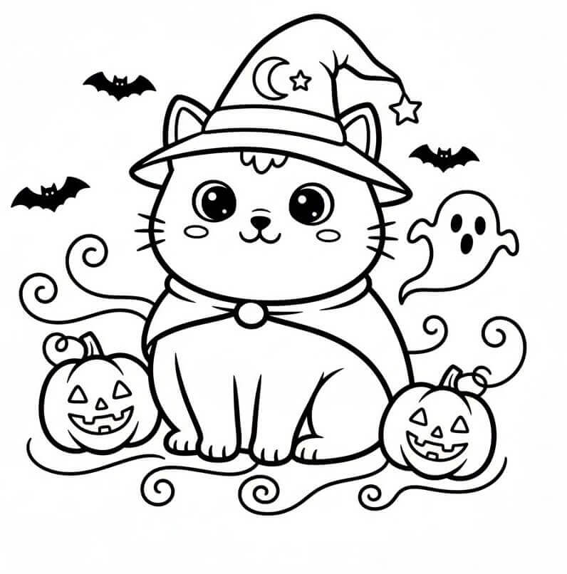 Fise de colorat cu Pisici de Halloween de colorat p08