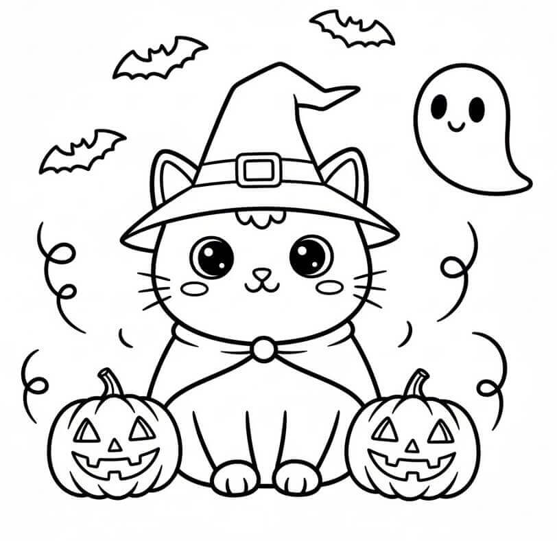Fise de colorat cu Pisici de Halloween de colorat p09