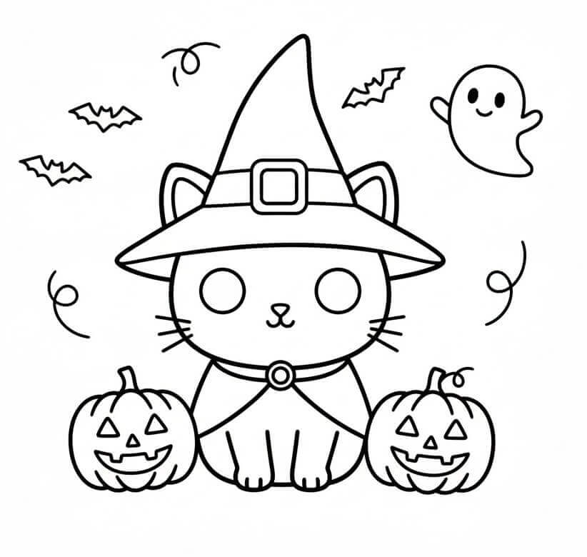 Fise de colorat cu Pisici de Halloween de colorat p10