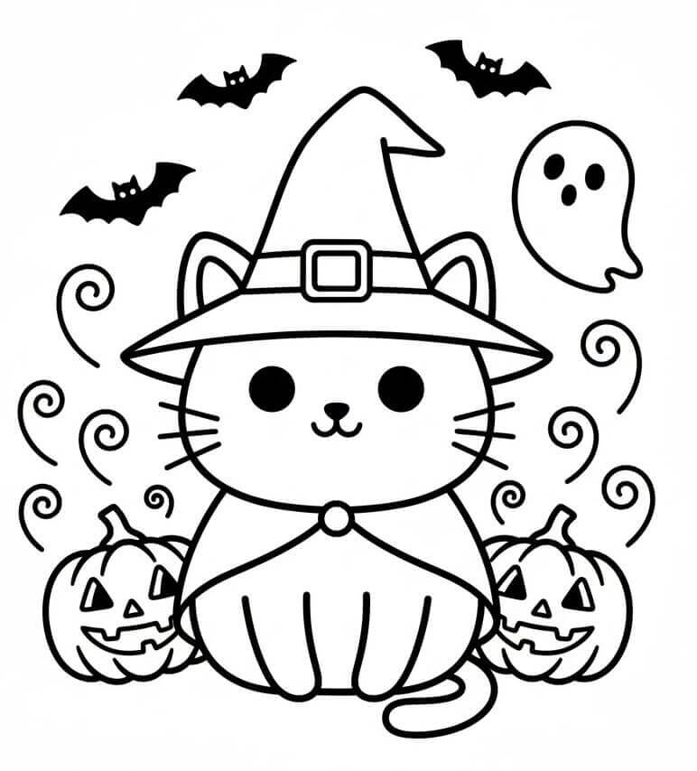 Fise de colorat cu Pisici de Halloween de colorat p11