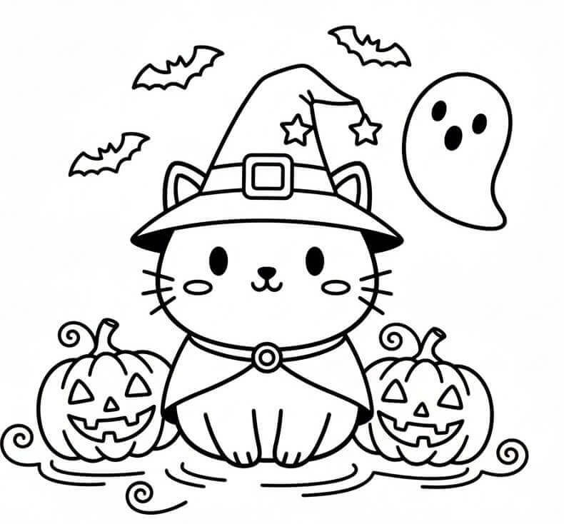 Fise de colorat cu Pisici de Halloween de colorat p12