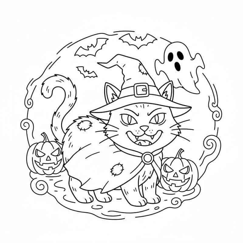 Fise de colorat cu Pisici de Halloween de colorat p13