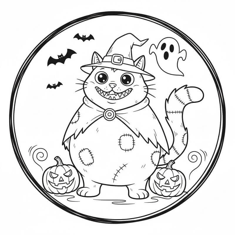 Fise de colorat cu Pisici de Halloween de colorat p15