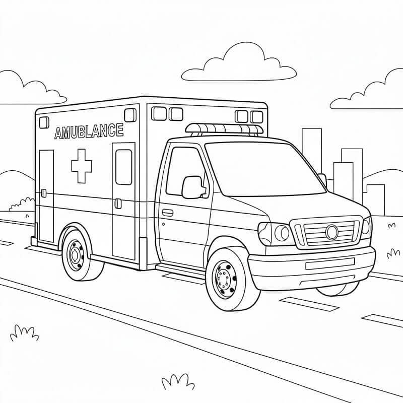 Fise de colorat cu Ambulanta de colorat p14