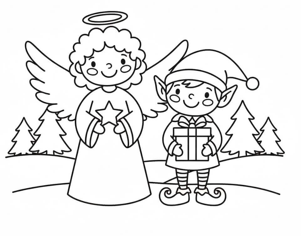Fise de colorat cu Craciun Ingerasi de colorat p01