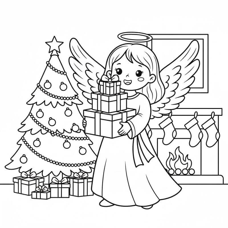 Fise de colorat cu Craciun Ingerasi de colorat p19