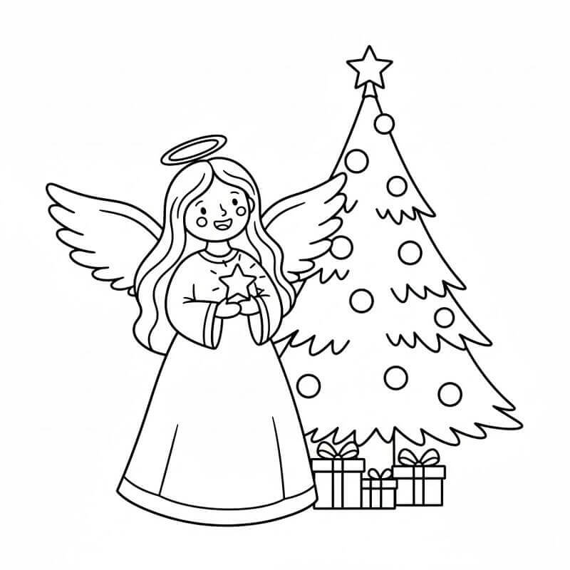 Planse de colorat cu Craciun Ingerasi