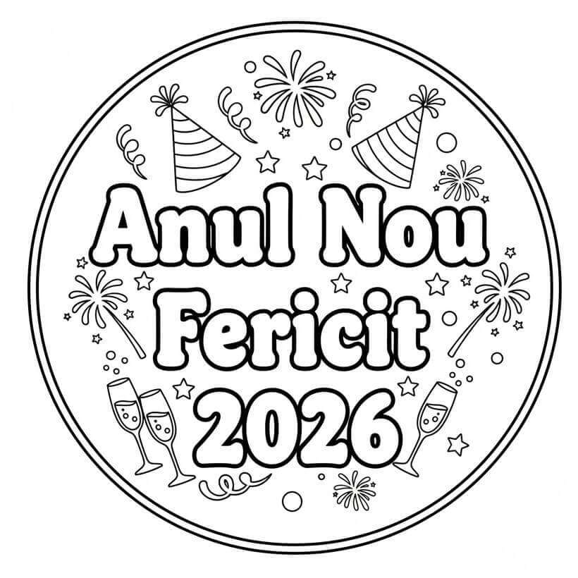 Fise de colorat cu Adorabil An Nou Fericit 2026