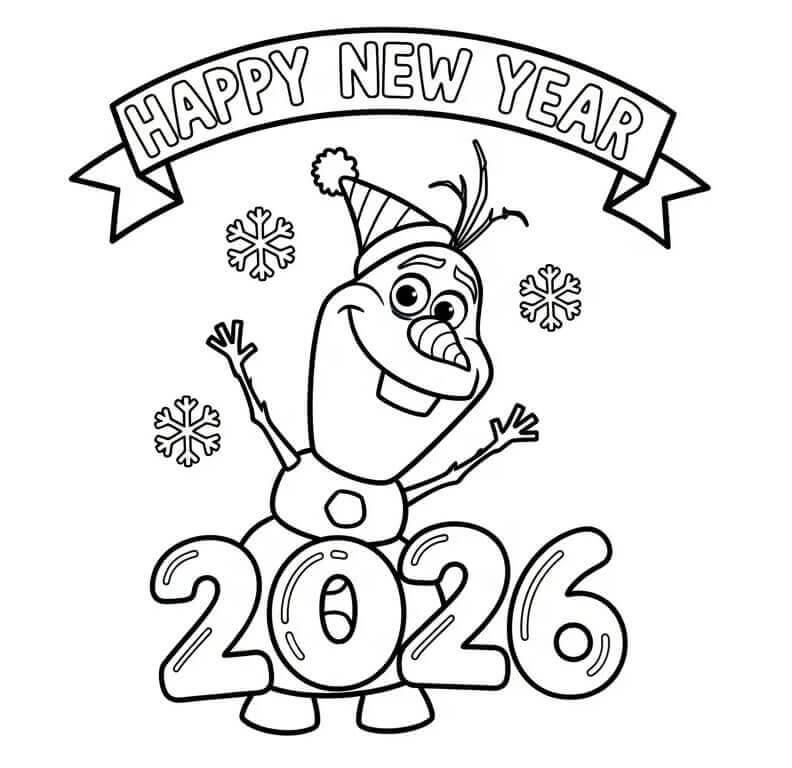 Fise de colorat cu Anul Nou 2026 cu Olaf