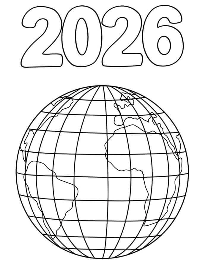 Fise de colorat cu Anul Nou 2026 cu Pământul
