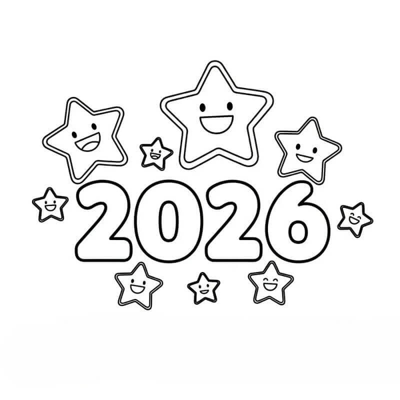 Fise de colorat cu Anul Nou 2026 cu Stele