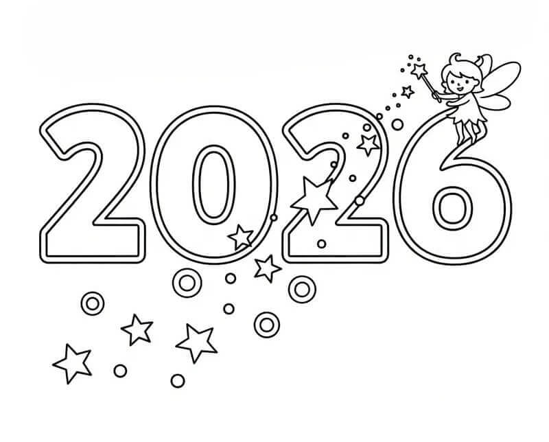 Fise de colorat cu Anul Nou 2026 cu Zână
