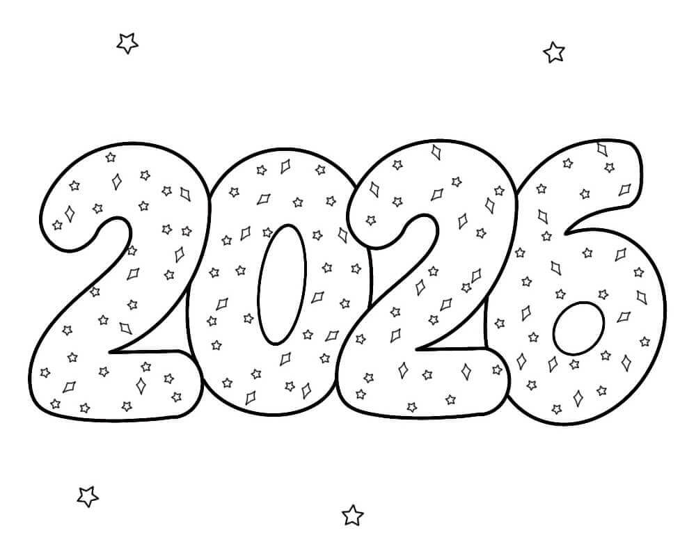 Fise de colorat cu Anul Nou 2026