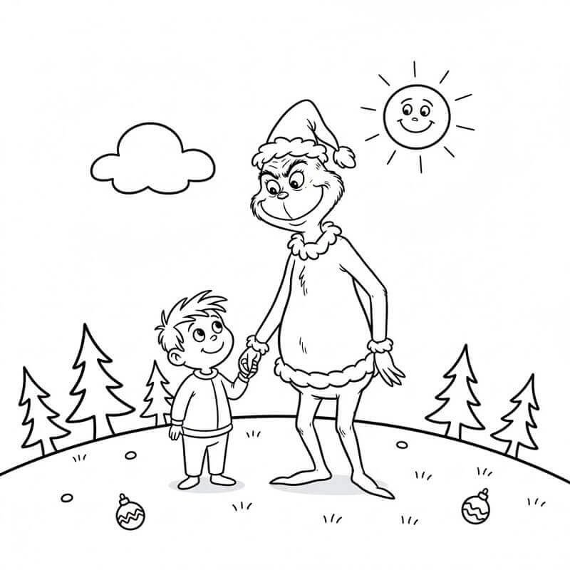 Fise de colorat cu Băiat și Grinch