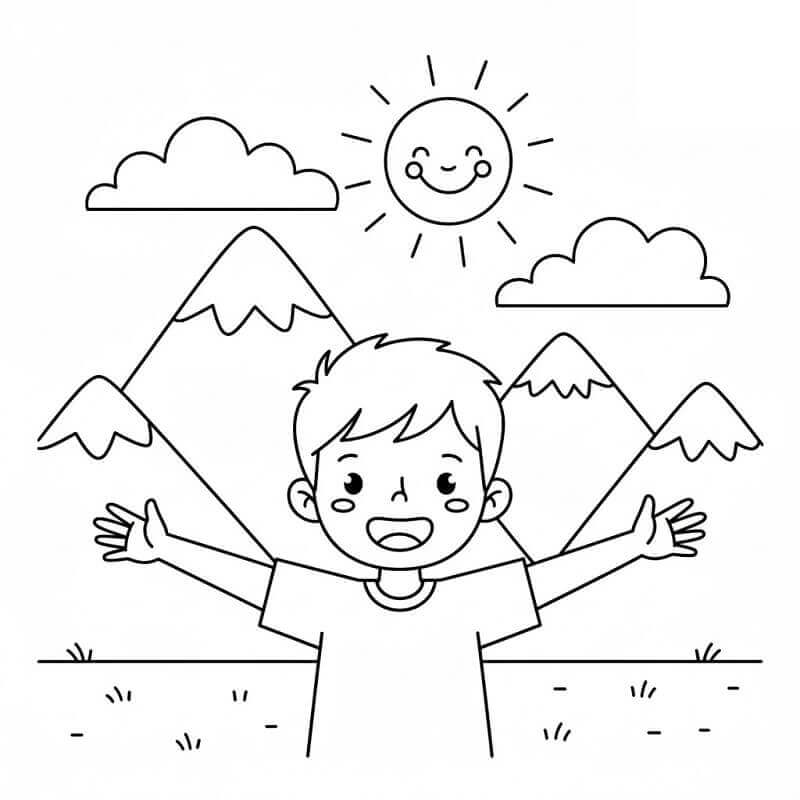 Fise de colorat cu Băiat și Munți