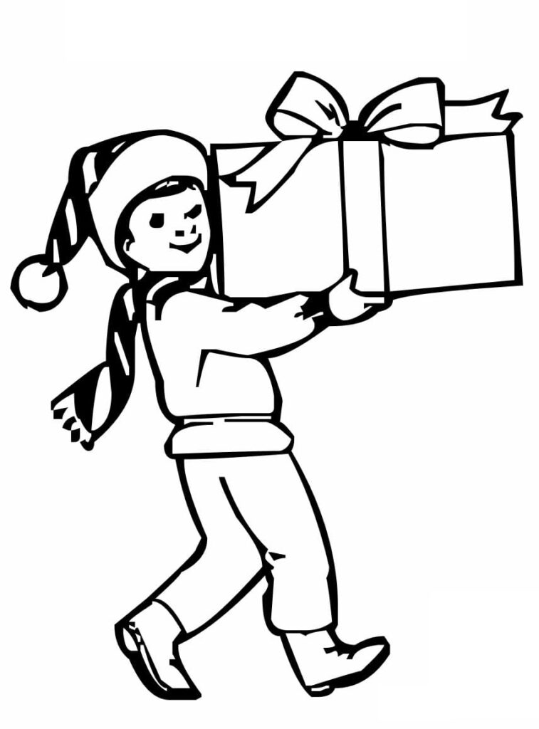 Fise de Colorat cu Băiat și Pachet de Crăciun