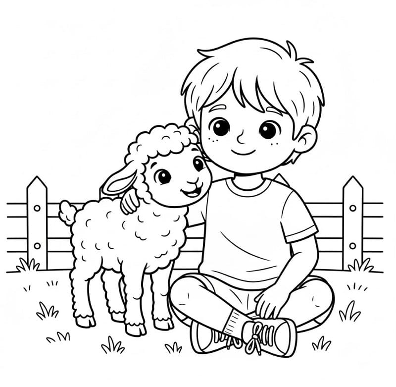 Fise de colorat cu Băiat și miel