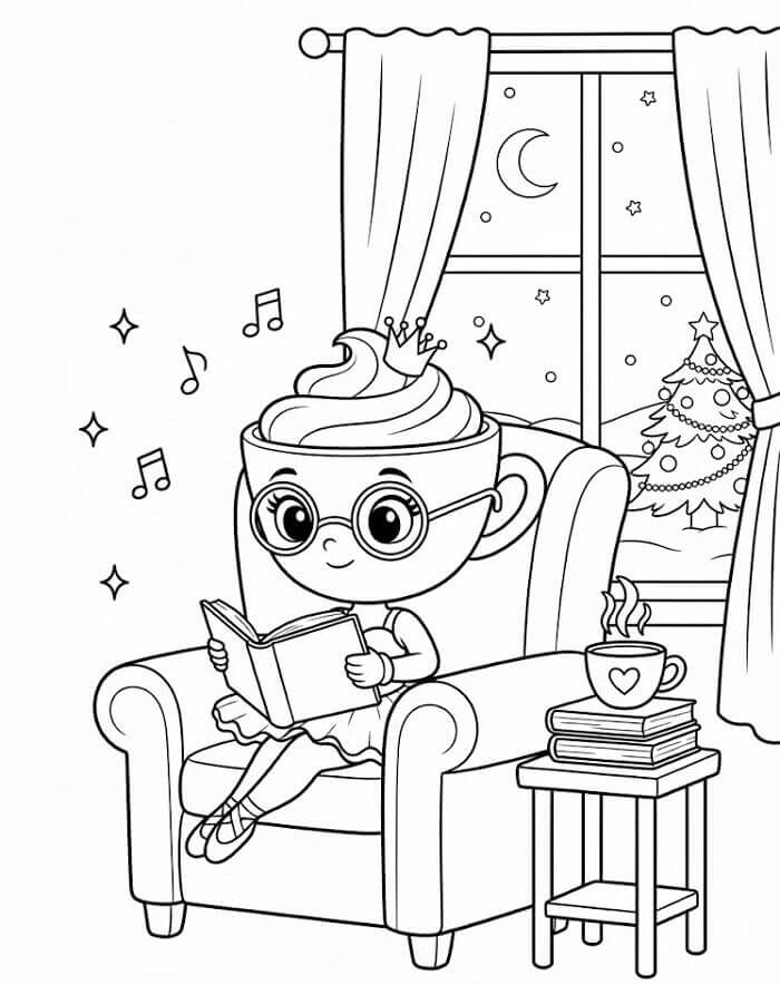 Fise de colorat cu Balerină Cappuccina Citind o Carte