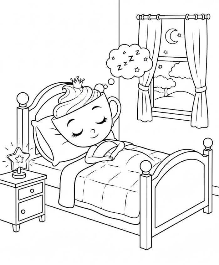 Fise de colorat cu Balerină Cappuccina Dormind