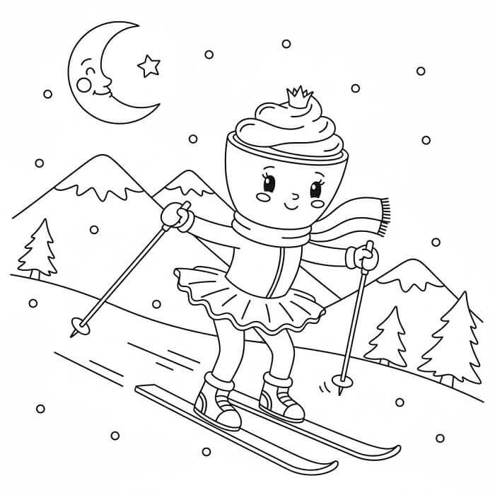 Fise de colorat cu Balerină Cappuccina la Schi