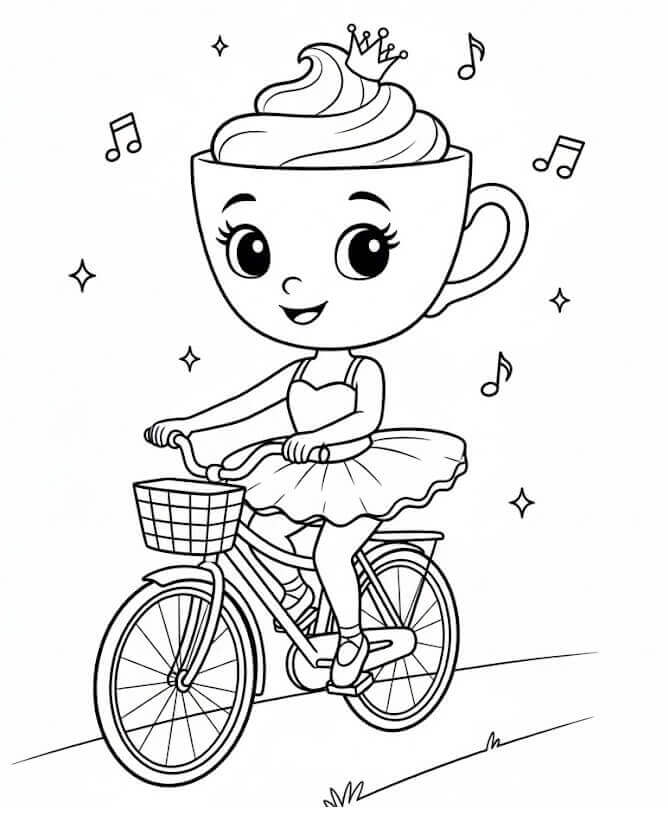 Fise de colorat cu Balerină Cappuccina pe Bicicletă