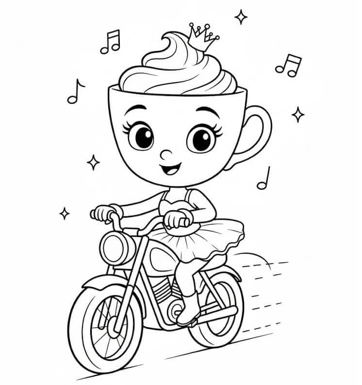 Fise de colorat cu Balerină Cappuccina pe Motocicletă