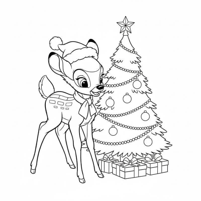 Fise de colorat cu Bambi Disney de Crăciun