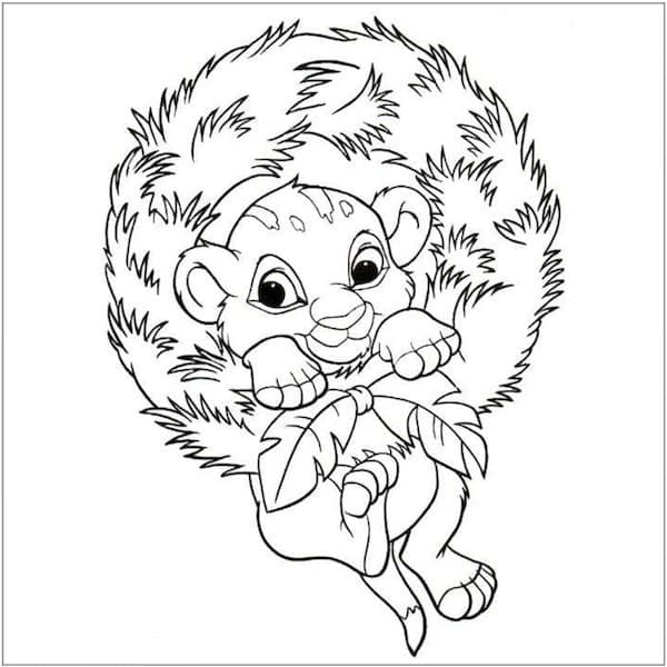 Fise de colorat cu Bebe Simba de Crăciun