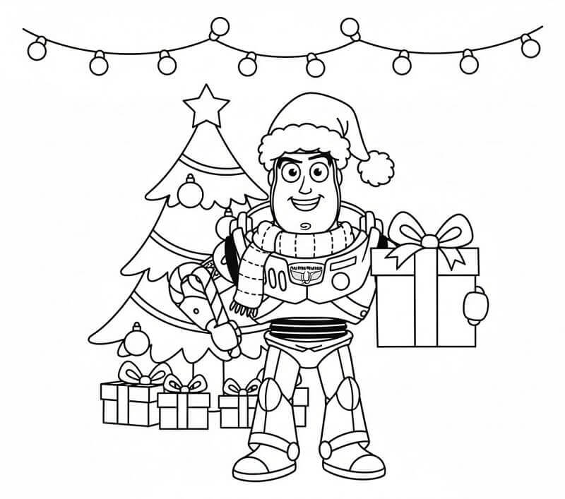 Fise de colorat cu Buzz Lightyear de Crăciun