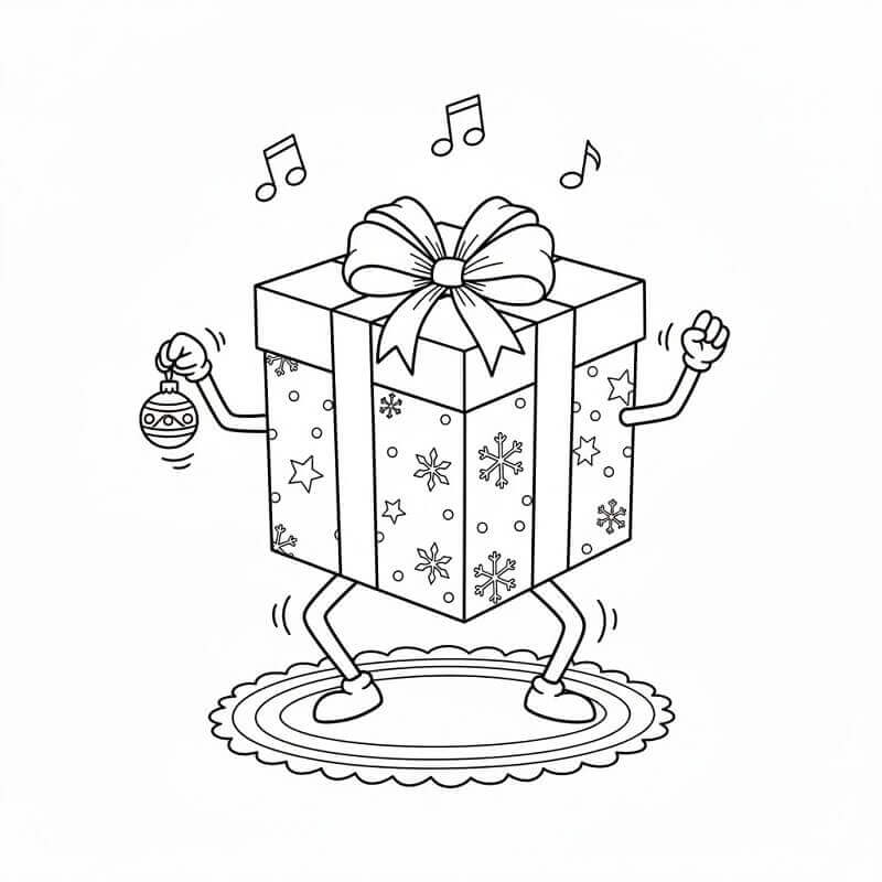 Fise de colorat cu Cadou de Crăciun Amuzant