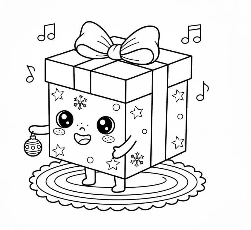 Fise de colorat cu Cadou de Crăciun Drăguț