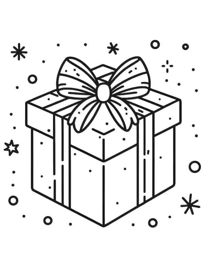 Fise de colorat cu Cadou de Crăciun Simplu