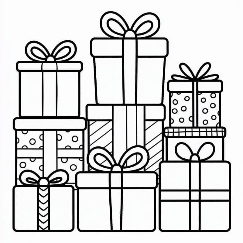 Fise de colorat cu Cadouri de Crăciun Frumoase