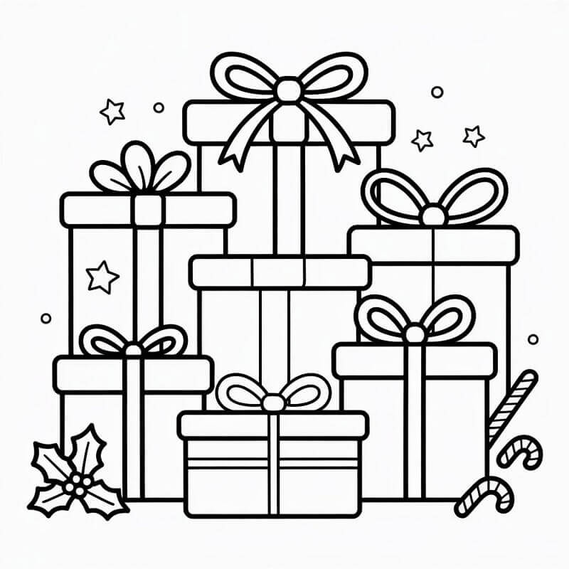 Fise de colorat cu Cadouri de Crăciun Minunate