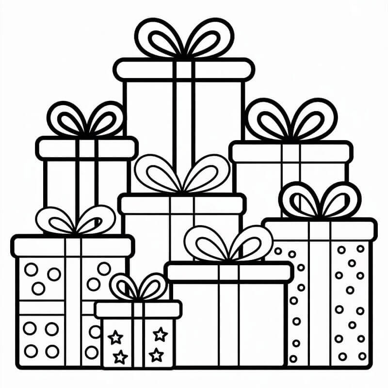 Fise de colorat cu Cadouri de Crăciun Simple