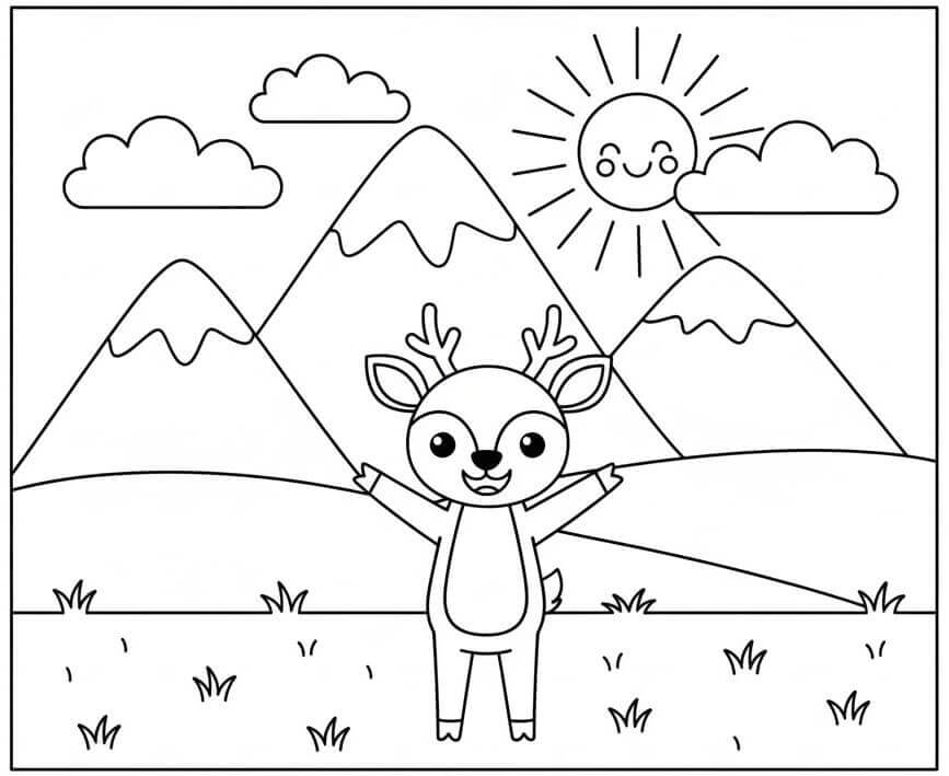 Fise de colorat cu Căprior și Munți