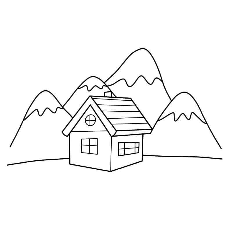 Fise de colorat cu Căsuță și Munți