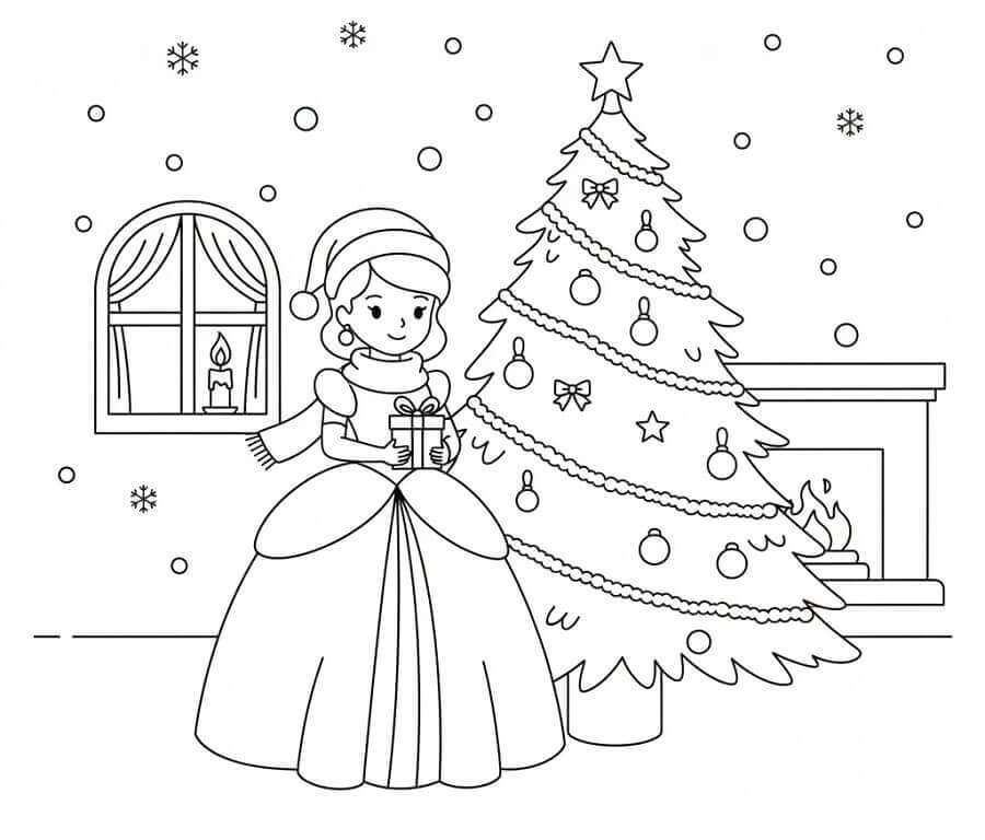 Fise de colorat cu Cenușăreasa de Crăciun